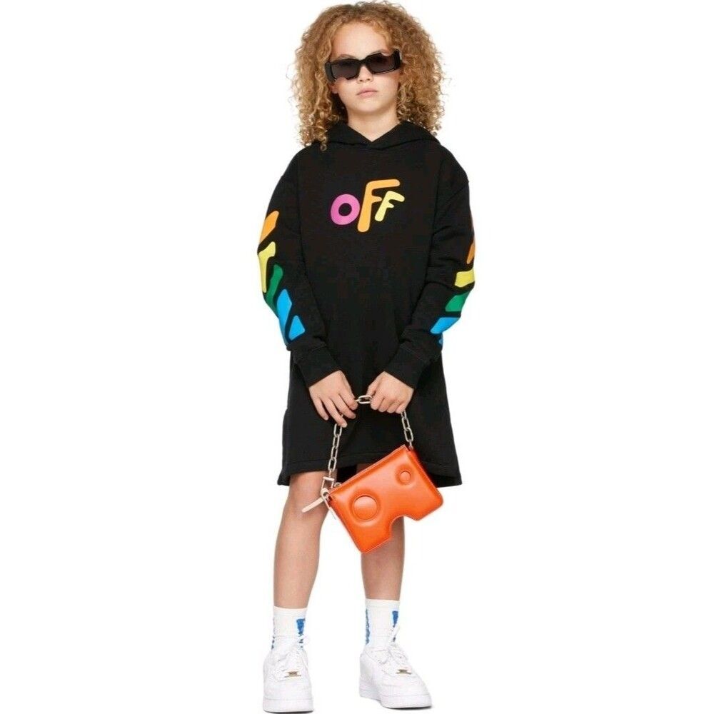 OFF-WHITE Virgil Abloh Colorful Rainbow Logo Rounded Hoodie Dress Girl Sz 6 NWT